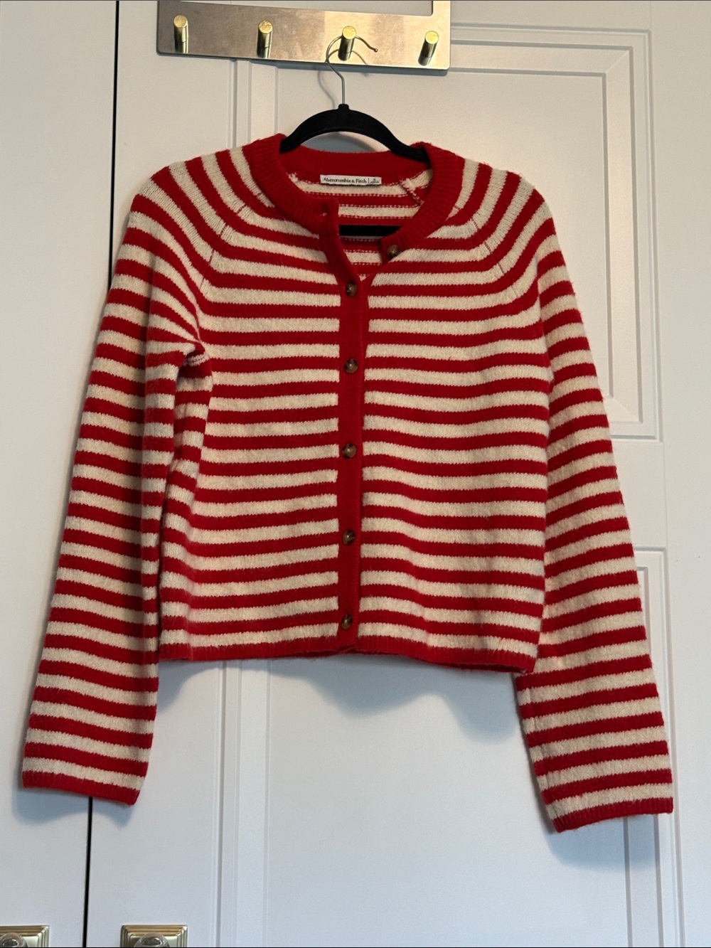 Abercrombie Striped Red & Cream Button-Up Women's Sweater